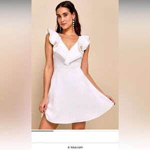 Lulus White Divine Ruffle Skater Mid Thigh Dress